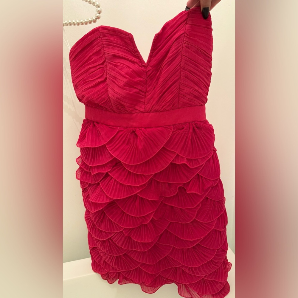 Strapless pink mermaid ruffle mini dress!